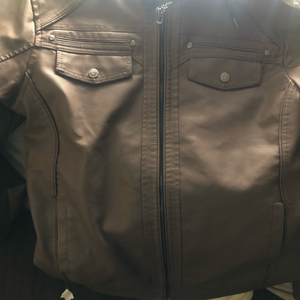 Classic Brown Faux Leather Zip Jacket